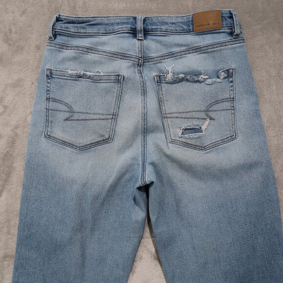 American Eagle Jeans Womens 6 Blue Mom Pants Whiskering Slim Straight Distressed - Picture 5 of 16